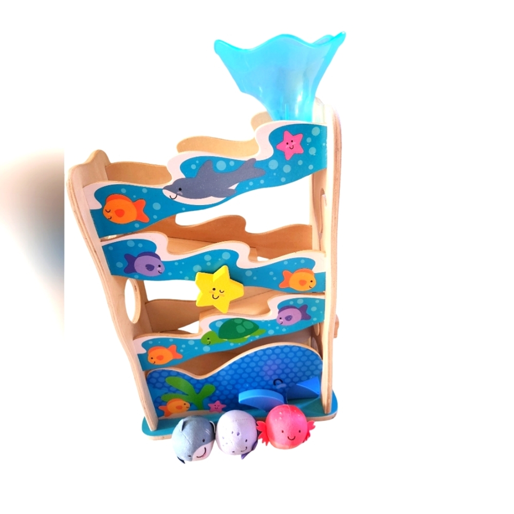 Melissa & Doug Rollable Wooden Ocean Slide Infant and Toddler Toy (5pc)
